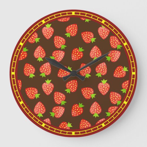 Strawberry Fruit Pattern Pretty Red Brown Large Clock