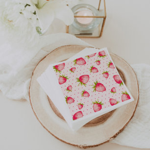 Strawberry Fruit Pink Green Party Napkins