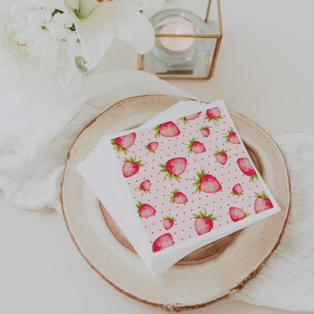 Strawberry Fruit Pink Green Party Napkins (Creator Uploaded)