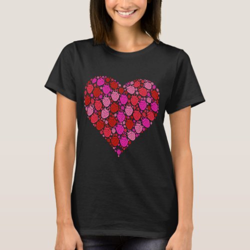 Strawberry Fruit Pink Red Heart Shape _ Valentines T_Shirt