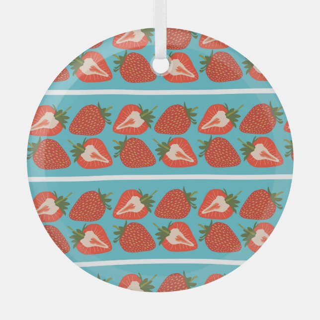 Strawberry Fruit: Seamless Repeat Pattern. Glass Ornament (Front)