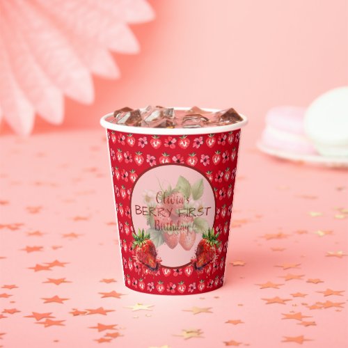 Strawberry Fruit Very First Birthday  Paper Cups