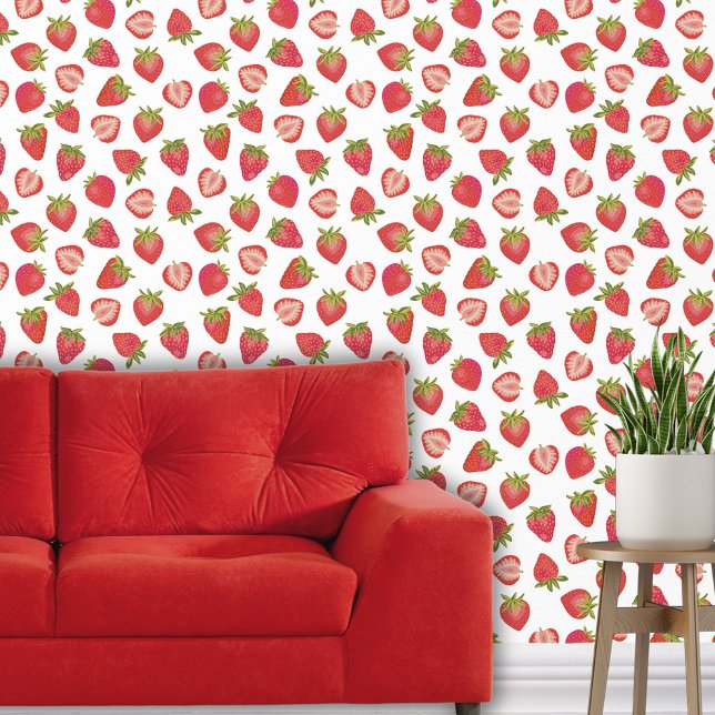 Strawberry fruit wallpaper  (Strawberry pattern red wallpaper)