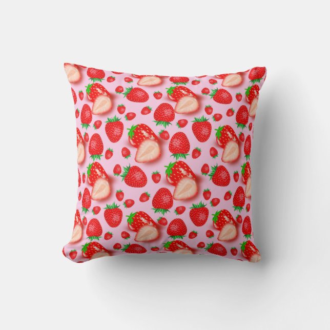 Strawberry Fruits on Pink Pattern Design Throw Pillow (Front)