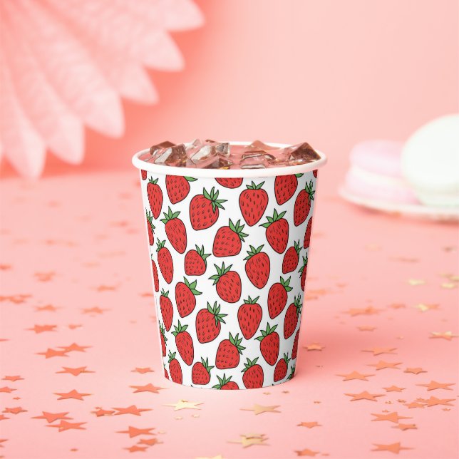 Strawberry | Fun Fruit-Themed Party Drinkware Paper Cups (Insitu)