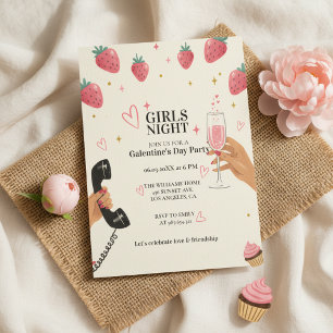 Strawberry Galentine's Girls Night Party Invitation