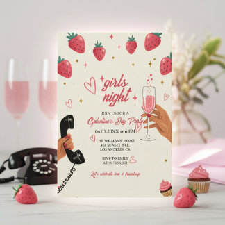 Strawberry Galentine's Girls Night Party  Invitation