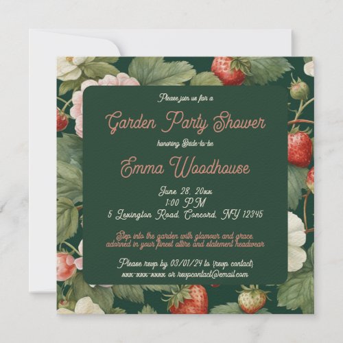 Strawberry Garden Party Bridal Shower Invitation