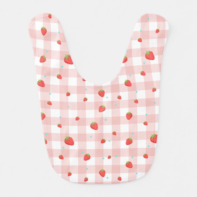 Strawberry Gingham Baby Bib (Front)