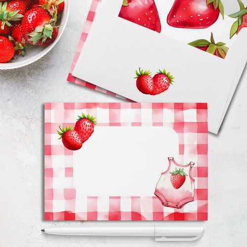 Strawberry Gingham Baby Shower Picnic Pink Red  Envelope