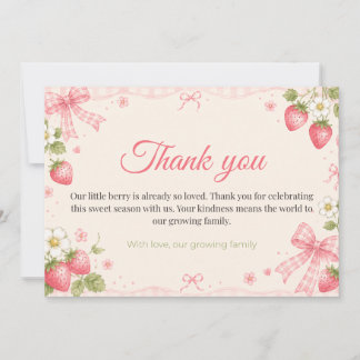 Strawberry Gingham Baby Shower Thank You Flat Note Card