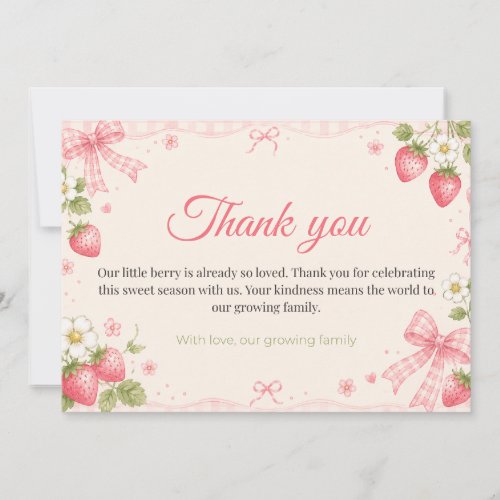 Strawberry Gingham Baby Shower Thank You Flat Note Card