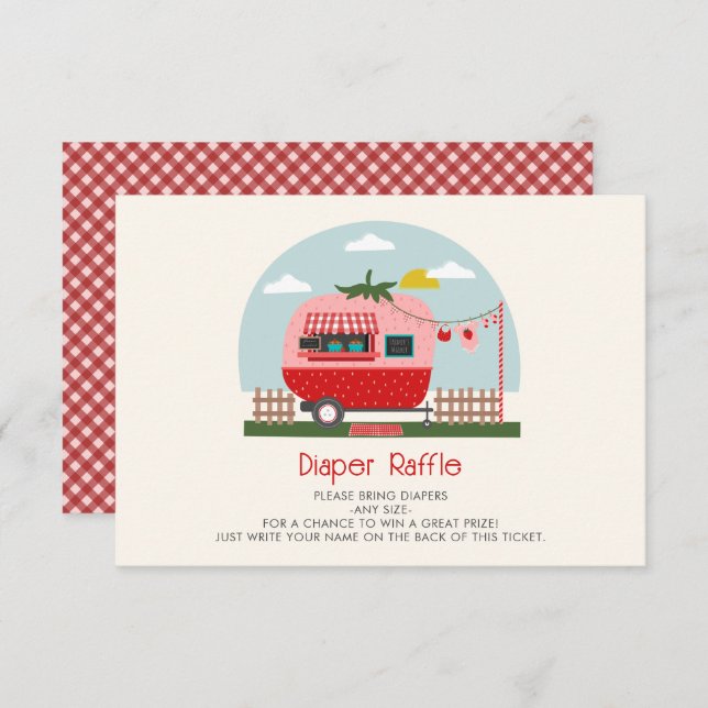 Strawberry Gingham Berry Baby Shower Diaper Raffle Enclosure Card (Front/Back)