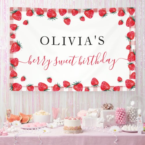 Strawberry Gingham Birthday Party Large Banner