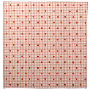 Strawberry & Gingham Check (Salmon Pink) Cloth Napkin