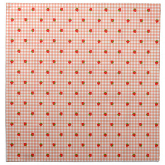 Strawberry & Gingham Check (Salmon Pink) Cloth Napkin