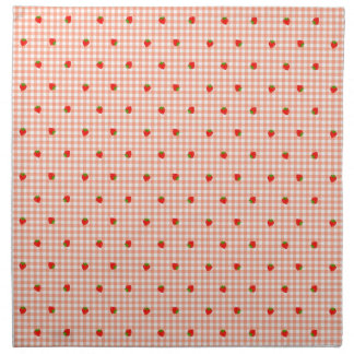 Strawberry & Gingham Check (Salmon Pink) Cloth Napkin