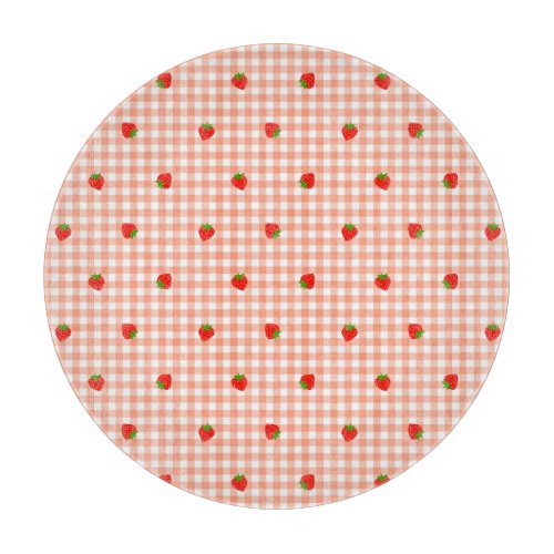Strawberry  Gingham Check Salmon Pink Cutting Board