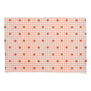 Strawberry & Gingham Check (Salmon Pink) Pillow Case