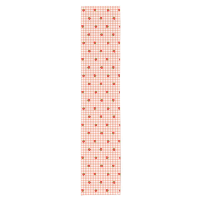 Strawberry & Gingham Check (Salmon Pink) Short Table Runner (Front)