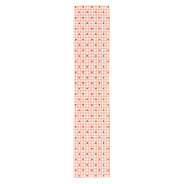 Strawberry Gingham Check Salmon Pink Short Table Runner (Front)