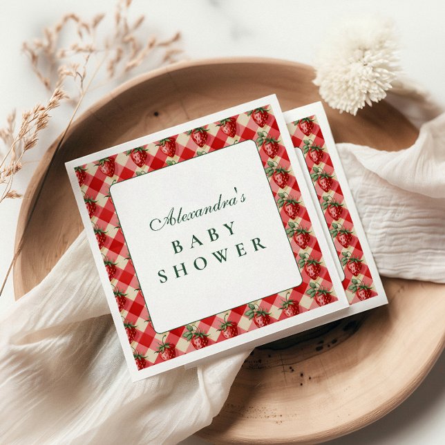 Strawberry Gingham Cottage Baby Shower Napkins (Creator Uploaded)