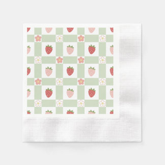 Strawberry Gingham First Birthday Napkins