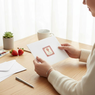 Strawberry Gingham Hot Air Balloon Baby Shower Square Sticker