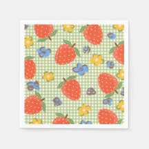 Strawberry Gingham Paper Napkin | Summer Party