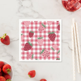  Strawberry Gingham Pattern Napkins