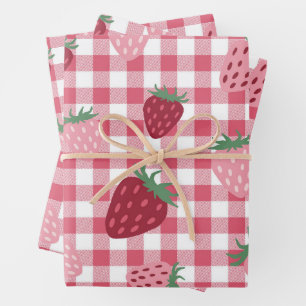  Strawberry Gingham Pattern Wrapping Paper Sheets