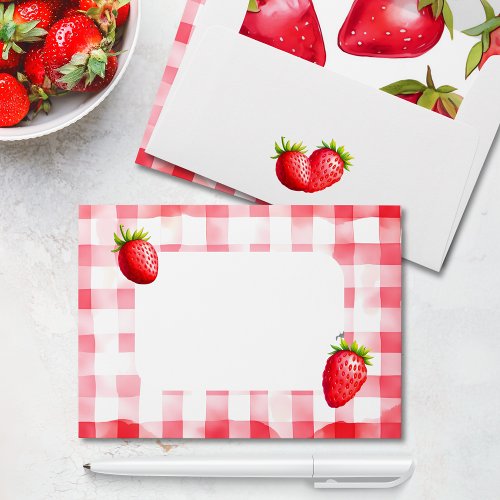 Strawberry Gingham Picnic Country Chic Pink Red Envelope