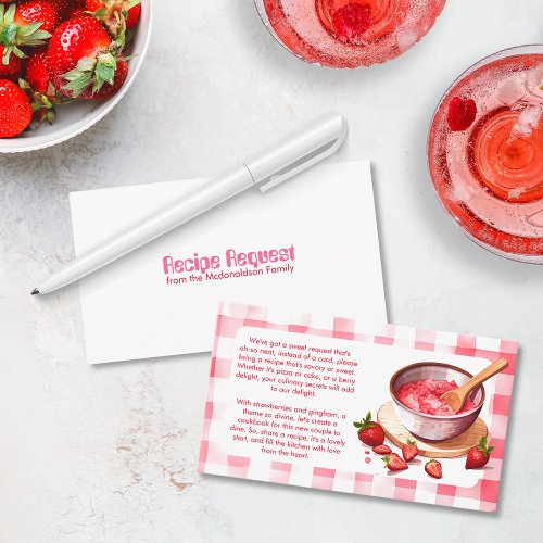Strawberry Gingham Recipe Request Bridal Shower    Enclosure Card