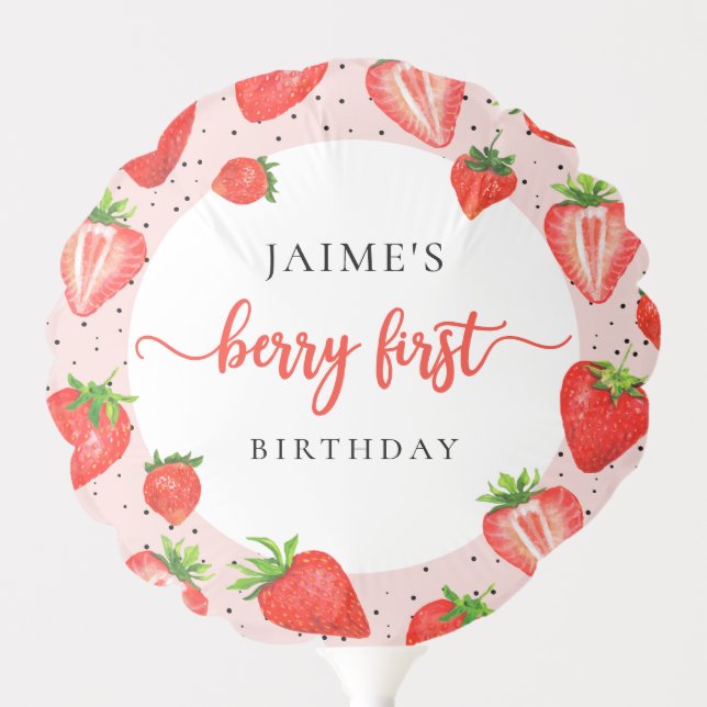 Strawberry Girl 1st Birthday Berry First Birthday Balloon (Front)