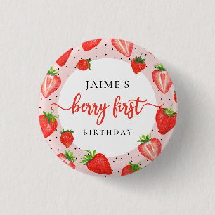 Strawberry Girl 1st Birthday Berry First Birthday Button
