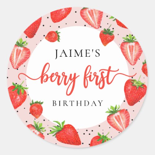 Strawberry Girl 1st Birthday Berry First Birthday Classic Round Sticker