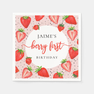 Strawberry Girl 1st Birthday Berry First Birthday Napkins