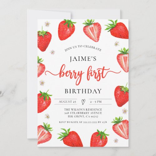 Strawberry Girl 1st Birthday  First Berry Sweet Invitation