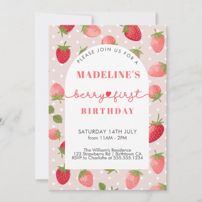 Strawberry Girl 1st Birthday  Invitation (Front)