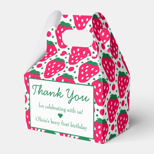 Strawberry Girl 1st Birthday Party Thank You  Favor Boxes (Front Side)
