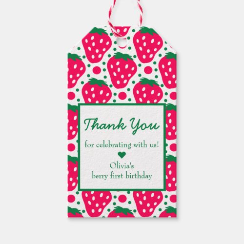 Strawberry Girl 1st Birthday Party Thank You Gift Tags