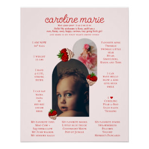 Strawberry Girl 1st Birthday Photo Milestone Board Poster