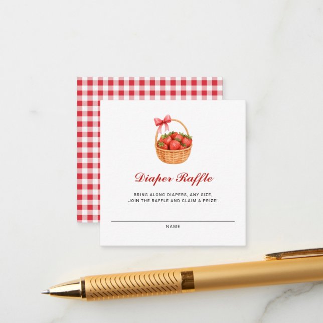 Strawberry Girl Baby Shower Diaper Raffle Enclosure Card (Front/Back In Situ)