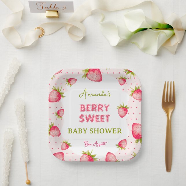 Strawberry Girl Baby Shower Paper Plates (Wedding)