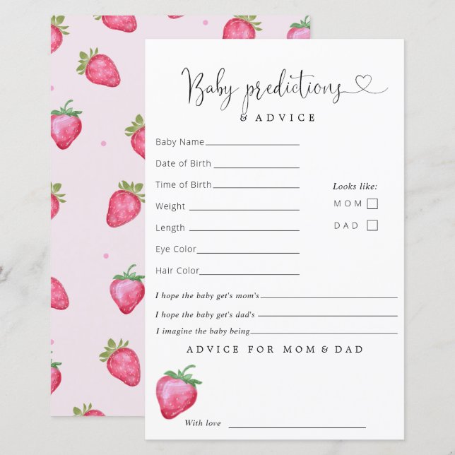 Strawberry Girl Baby Shower Predictions Advice (Front/Back)