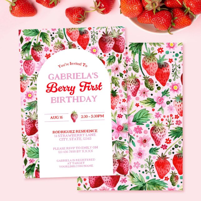 Strawberry Girl Berry 1st Birthday Invitation (Strawberry Girl Berry 1st Birthday Invitation)