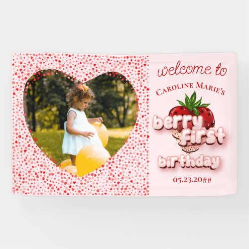 Strawberry Girl Berry First 1st Birthday Photo  Banner