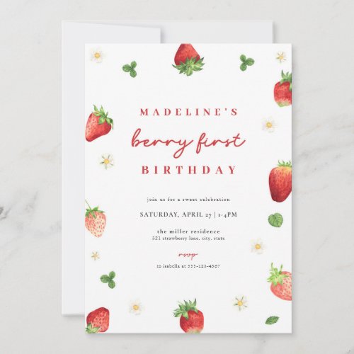 Strawberry Girl Berry First Birthday Invitation