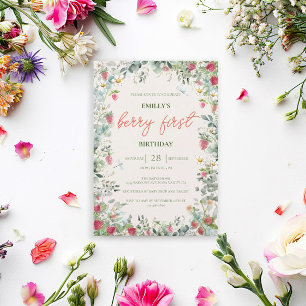 Strawberry Girl Berry First Birthday Invitation