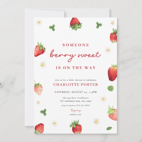Strawberry Girl Berry Sweet Baby Shower Invitation